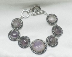 Vintage Silver Tone Purple Stone Link Bracelet Toggle Clasp Boho