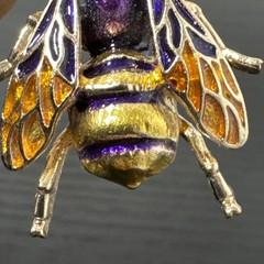 Vintage Gold Tone And Enamel Purple & Yellow Bumblebee Pin Brooch 1.5 In Long