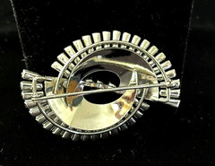 VTG Unmarked BOUCHER Rhodium Plated Clear Rhinestone ATOMIC TWIST Pin Brooch