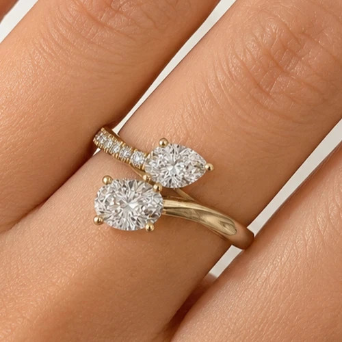 1.24TCW Pear & Oval & Round Cut White Moissanite Trendy Ring 10K Yellow Gold FN