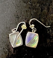 Vintage 925 Sterling Silver Abalone Mother of Pearl Geometric Dangle Earrings 3g