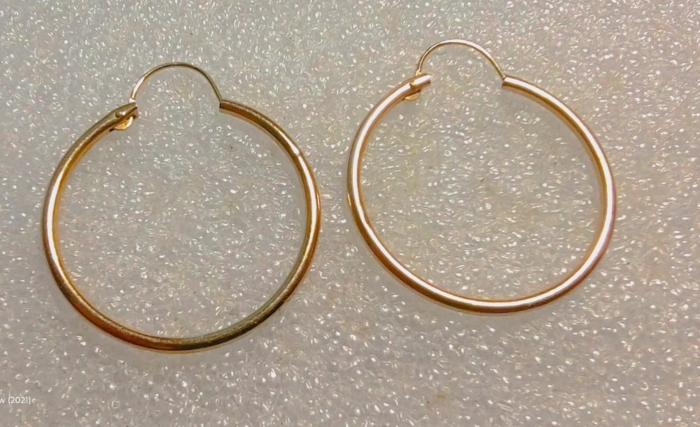 Vintage 14k Yellow Gold Wire 24mm Round Hoop Earrings .79grams ((W109))