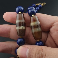 Vintage Tibetan Agate & Lapis Lazuli Necklace Zigzag Pattern Beads 22in