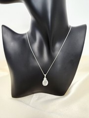 Vintage Silver Tone Crystal Tear Drop Pendant Necklace With Rhinestones Signed N