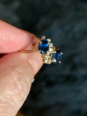 VINTAGE 14K GOLD BLUE SAPPHIRE DIAMOND TOI ET MOI RING ENGAGEMENT ANNIVERSARY