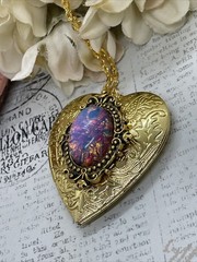 Gold Heart Locket Photo Harlequin Opal New Birthday Anniversary Wedding Necklace
