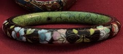 Three Vintage High End Cloisonné Bangle Bracelet One Hinged Antique