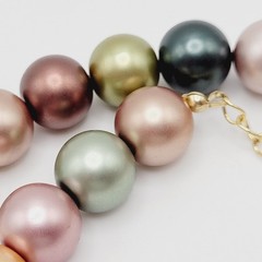 Lustrous Pastel Metallic Coated Glass Faux Pearls Earthy Jewel Tones 19 Inch