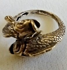 RARE Vintage Beau Sterling Silver Double Koi Fish Pisces Bypass Ring Sz 7