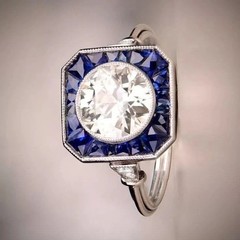 Art Deco Style Lab Created Diamond &Sapphire Anniversary 14K White Gold FN Ring