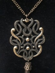 Vintage Pendant Necklace Antique Silver Tone Statement Metal Tassel 28 in