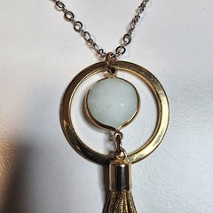 Lane Bryant Chain Tassel Necklace Vintage Gold Tone Signed Long 32″ White Stone