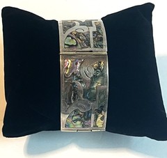 Vintage Mexican 925 Silver 1″ Sectional Hinged Abalone Cuff Bracelet 6.5 In