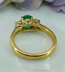 Hammerman Brothers Vintage Emerald Oval Diamond 3 Stone Ring 18K Gold