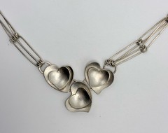 Artisan Crafted SS 925 Triple Heart & Unique Paper Clip Link 24” Chain Necklace