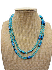 Antique Murano Venetian Glass Aqua Blue Wedding Cake Crystal Bead 39″ Necklace