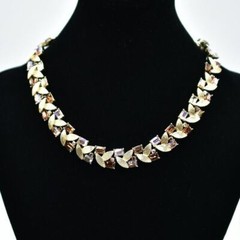 Francois Vintage Crystal Leaf Necklace Collar Baguette Rhinestone Signed Bin4