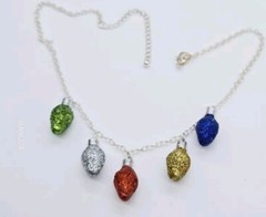 Christmas Necklace String of Light Bulbs Glitter Bulbs Silver tone Vintage 21 in