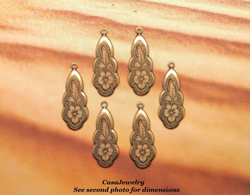 #0145 ANTIQUED BRASS FLORAL DROP WITH TOP HANG RING – 6 Pcs