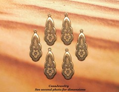 #0145 ANTIQUED BRASS FLORAL DROP WITH TOP HANG RING – 6 Pcs