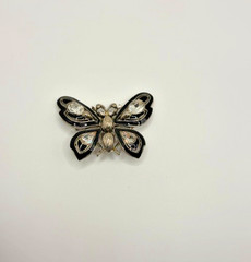 Signed Vintage Trifari Silver and Black Butterfly Brooch