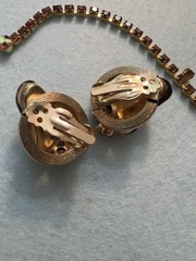 VTG D&E Juliana Root Beer Glass & Topaz Rhinestone Runway Necklace & Earrings