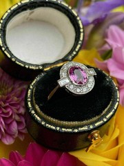 Art Deco Style Oval Ruby Lab Created Diamond 14K White Gold FN Engagement Ring