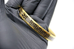 Hermes Black & Gold Enamel Anchor Chain Motif Bangle Bracelet