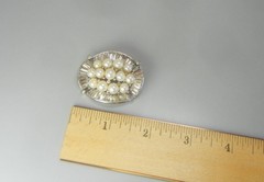 Signed Jomaz Brooch Genuine Cultured Pearls Baguette Rhinestones Rhodium Plate