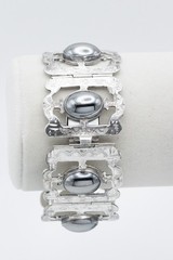 Vintage Mexican Sterling Silver Hematite Panel Link Statement Bracelet 925 53 gr