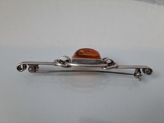 Beautiful Old Brooch, 835 Silver With Amber, Teka (Theodor Klotz)