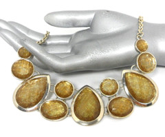 Ann Taylor Bib Necklace Faux Rutile Rutilated Quartz Pear Oval Glass Stones Vtg