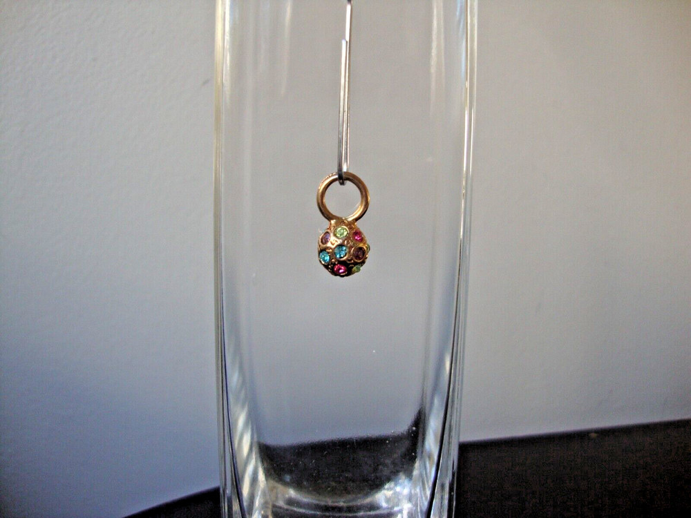 VINTAGE 2-SIDED BALL MULTICOLOR PASTEL RHINESTONE CLUSTER GOLD TONE PENDANT