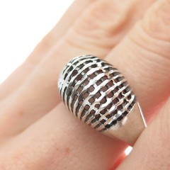 925 Sterling Silver Vintage UTC Cage Domed Oxidized Ring Size 8