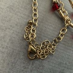 Vintage Red Bead Multi Strand Necklace Gold Tone Bar Link Layered