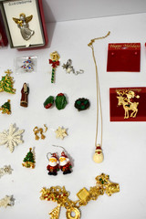 Lot of Vintage Christmas Jewelry Brooches, Charms, Earrings Angels/Trees