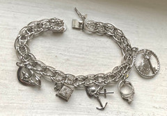 Vintage DYNASTY USA SILVER CHARM BRACELET 7 1/4” Wearable Wedding Engagement