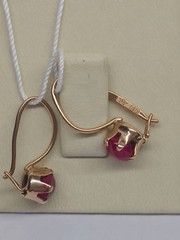 Vintage Soviet 14K 583 Rose Gold Tulip Earrings Purple Stone 1.67g