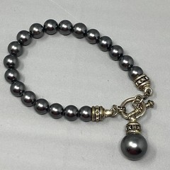 Hematite Beaded Necklace Toggle Clasp Stone Charm Healing Chakra Bohemian 6.75″