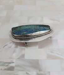 Vintage Modernist 935 Sterling Silver Natural Lapis Lazuli Pendant/Brooch 2-1/8″