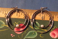 VINTAGE STERLING SILVER & PEARLS DOUBLE HOOP DANGLE DROP PIERCED EARRINGS