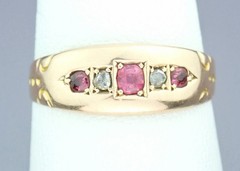 Lovely Antique Victorian Solid 15K Gold Ruby Diamond Gem Ring Chester 1892 5.75