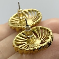 VTG GOLD PLATE OPENWORK ROUND SPIRAL SWIRL EARRINGS POST PIERCED STUD