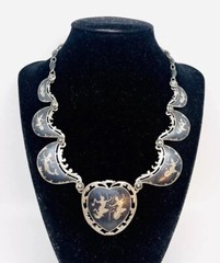 Large Siam Niello Sterling Silver Bib Necklace 43gm Signed Vintage Jewelry