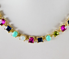 R J Graziano Necklace Multi Color Faux Gemstone Gold Tone Fashion Pink Blue Red