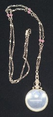 Vtg Pastel Pink Blue Rhinestone Magnifying Glass Jewelry Loupe Pendant Necklace