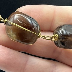 Vintage Smoky Quartz Quartz Stone Necklace On Antiqued Brass Tone Link Chain