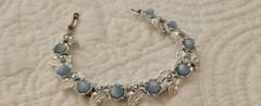 Vintage Judy Lee 3-pc Set, Silver Tone Leaf Blue Moonstone, Clip-Ons