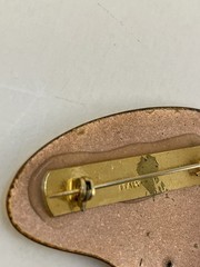 Vin. MCM Italian Enamel on Copper Brooch & Clip Earrings Set Yellow Floral Italy