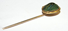 14K Yellow Gold Egyptian Beetle Scarab Iridescent Green Stickpin